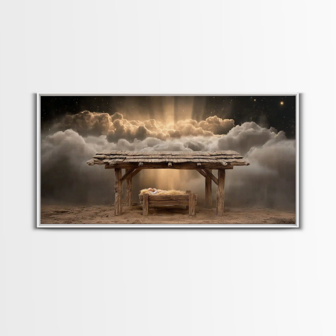 Manger Of Light – Framed Canvas Print – Christian Art Canvas – Christian Christmas Art – Christian Wall Art – Christmas Art