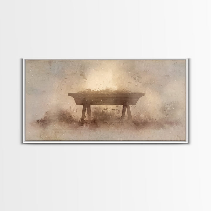 Divine Night Cradle, Framed Canvas Print, Christian Wall Art, Christian Art Canvas, Christian Christmas Art, Christmas Decor