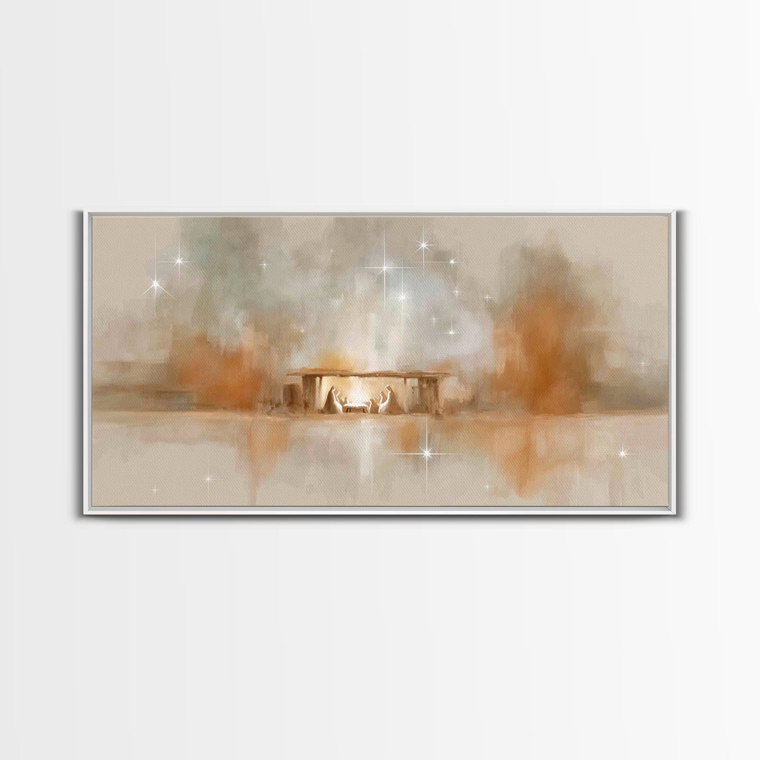 Starry Night Nativity – Framed Canvas Print – Christian Christmas Art – Christian Wall Art – Christian Art Canvas – Christmas Art