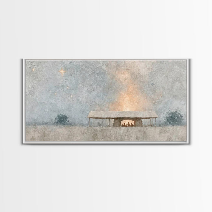 Holy Stable Glow | Framed Canvas Print | Christian Wall Art | Christian Christmas Art | Christmas Art | Christian Art Canvas