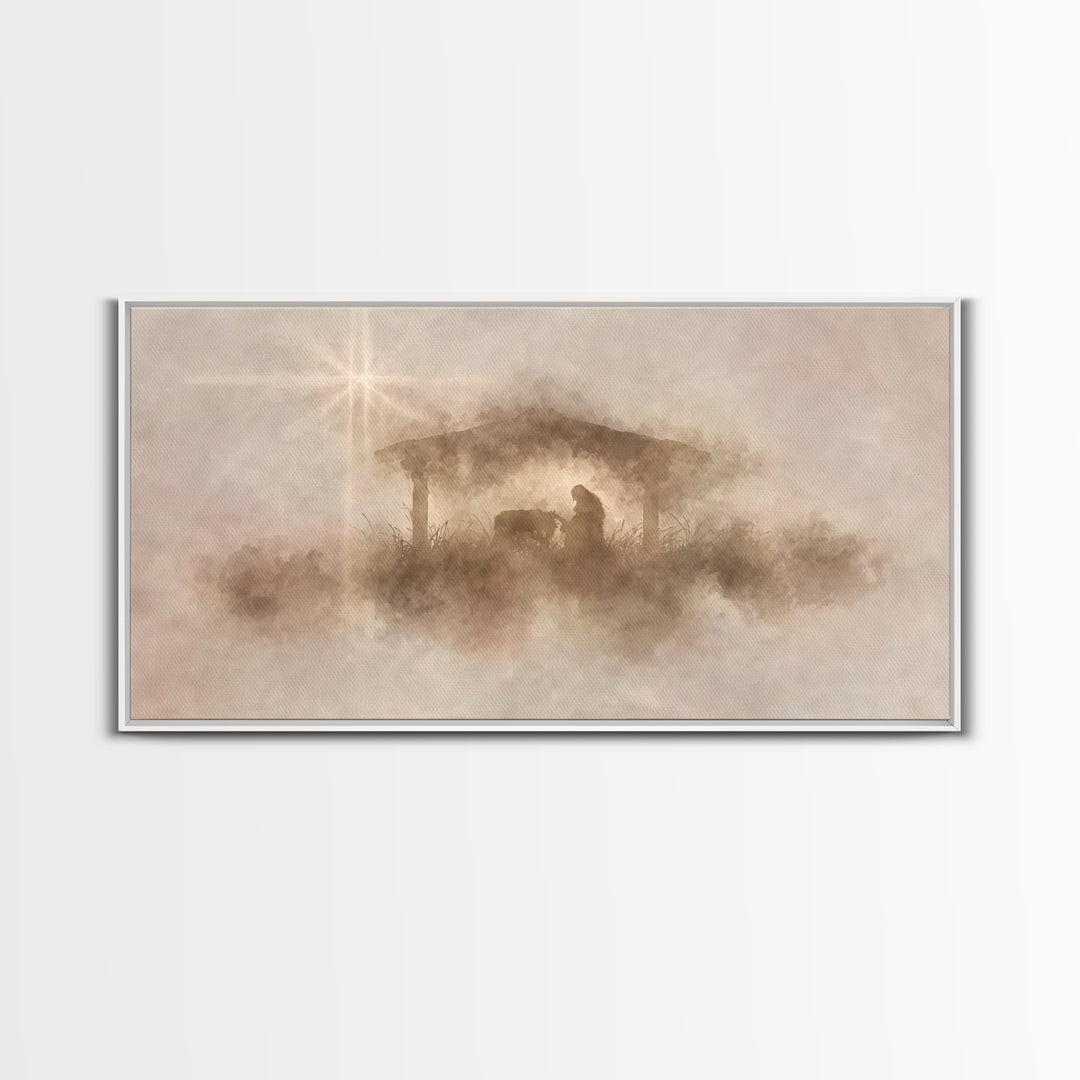 Gentle Nativity Mist | Framed Canvas Print | Christian Christmas Art | Christian Wall Art | Christian Art Canvas | Christmas Art