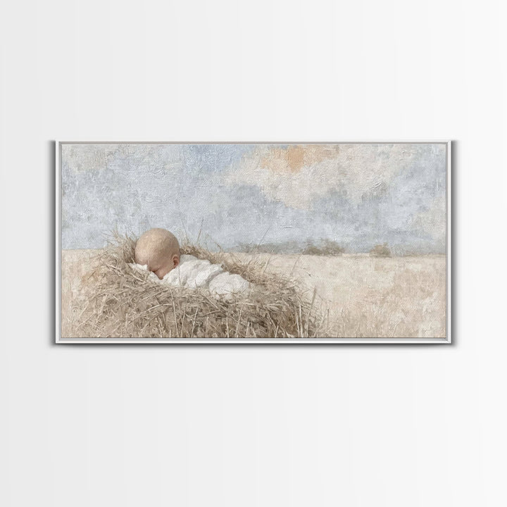 Infant Grace – Framed Canvas Print – Christian Art Canvas – Christmas Wall Art – Christian Christmas Decorations – White Christmas Art – Ch