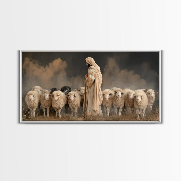 Flock Of Hope – Framed Canvas Print – Jesus Painting – Christian Art Canvas – Christian Wall Art – Large Jesus Painting – Christian Art Gif