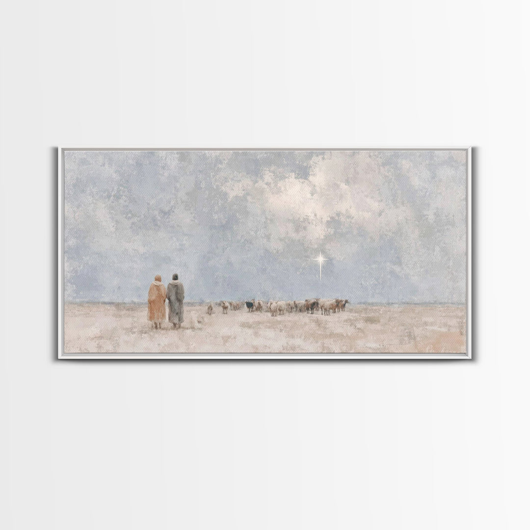 Shepherds In Stillness | Framed Canvas Print | Christian Art Canvas | Christian Christmas Art | Christian Wall Art | Christmas Art | Christ