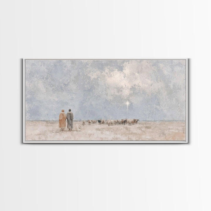 Shepherds In Stillness | Framed Canvas Print | Christian Art Canvas | Christian Christmas Art | Christian Wall Art | Christmas Art | Christ