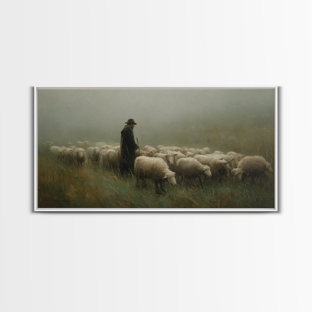 Silent Shepherd – Framed Canvas Print – Christian Art Canvas – Christian Wall Art – Christian Painting – Moody Christian Art – Christian Gi