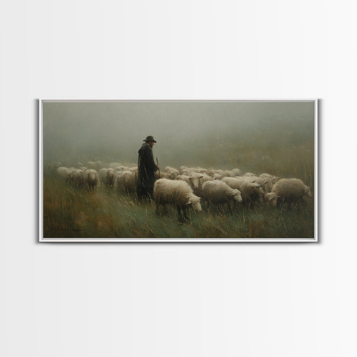 Silent Shepherd – Framed Canvas Print – Christian Art Canvas – Christian Wall Art – Christian Painting – Moody Christian Art – Christian Gi