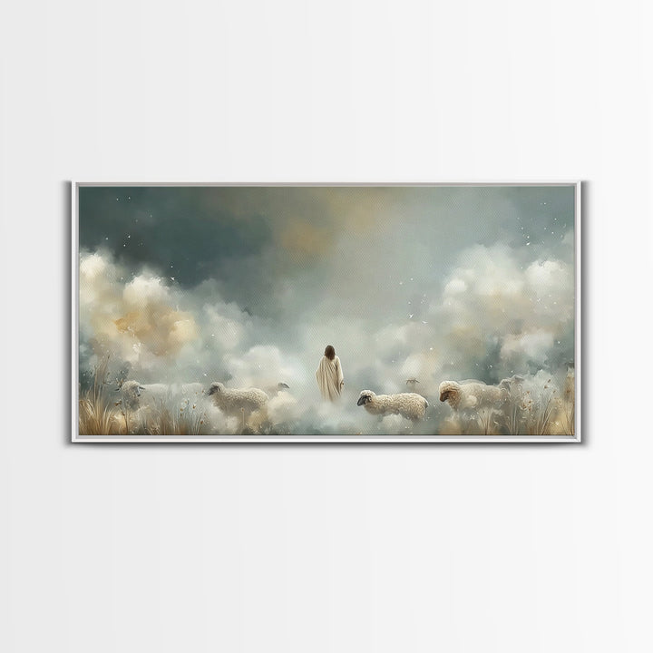 Heavenly Shepherd Light – Framed Canvas Print – Christian Wall Art – Jesus Painting – Christian Art Canvas – Christmas Art – Christian Deco
