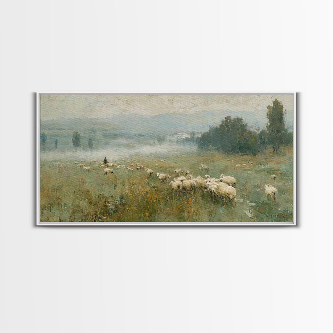 Twilight Pasture Peace, Framed Canvas Print, Christian Wall Art, Jesus Painting, Christian Art Canvas, Moody Christian Art, Christmas Wall