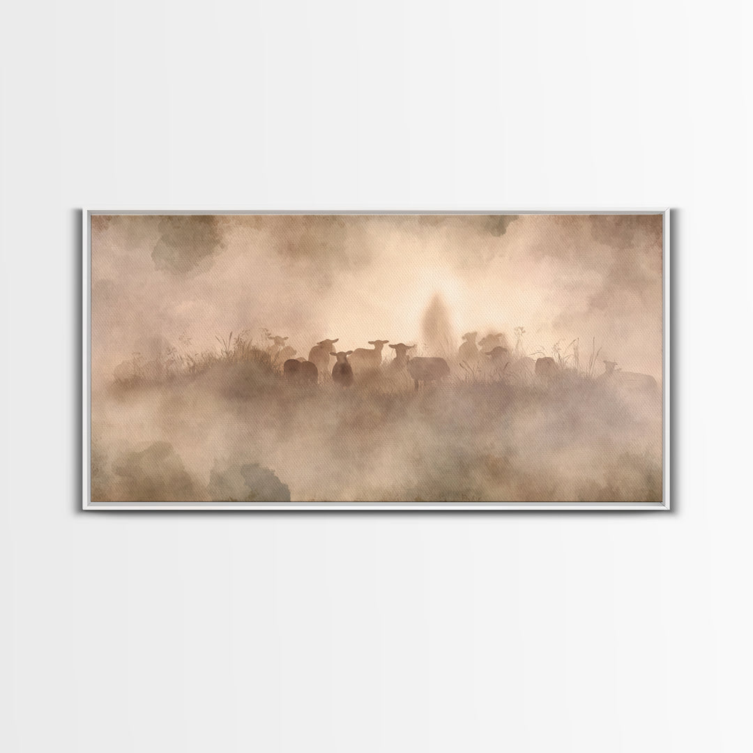Misty Shepherd Path – Framed Canvas Print – Christian Wall Art – Christian Art Canvas – Jesus Painting – Moody Christian Art – Christian De