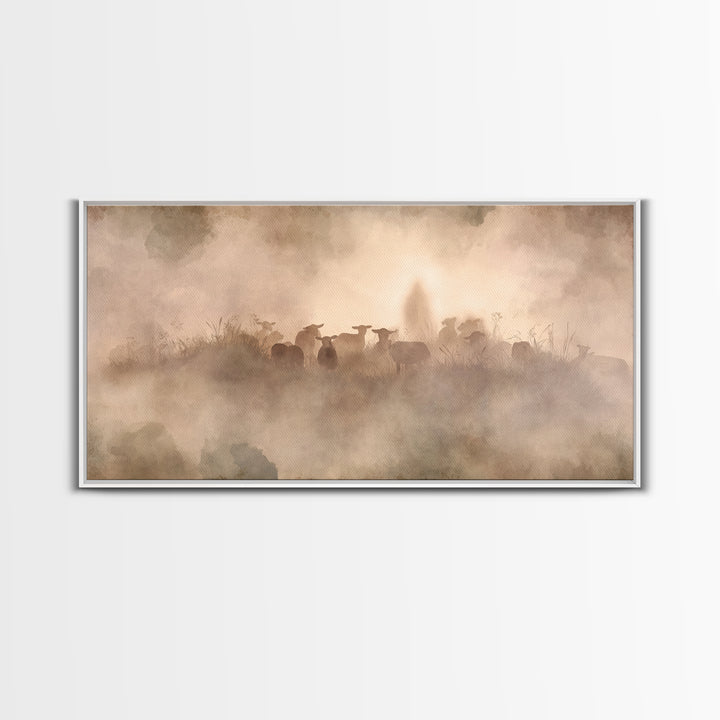 Misty Shepherd Path – Framed Canvas Print – Christian Wall Art – Christian Art Canvas – Jesus Painting – Moody Christian Art – Christian De