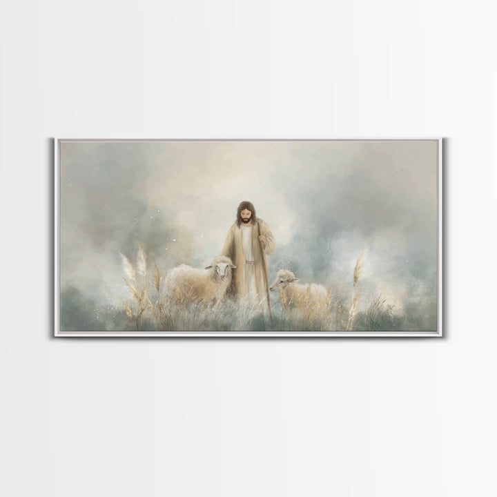 Gentle Shepherd Grace | Framed Canvas Print | Christian Art Canvas | Jesus Painting | Christian Wall Art | Subtle Christian Art | Christian