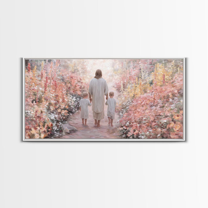 Garden Walk Blessing, Framed Canvas Print, Christian Wall Art, Jesus Painting, Christian Art Canvas, Christian Painting, Christian Gift