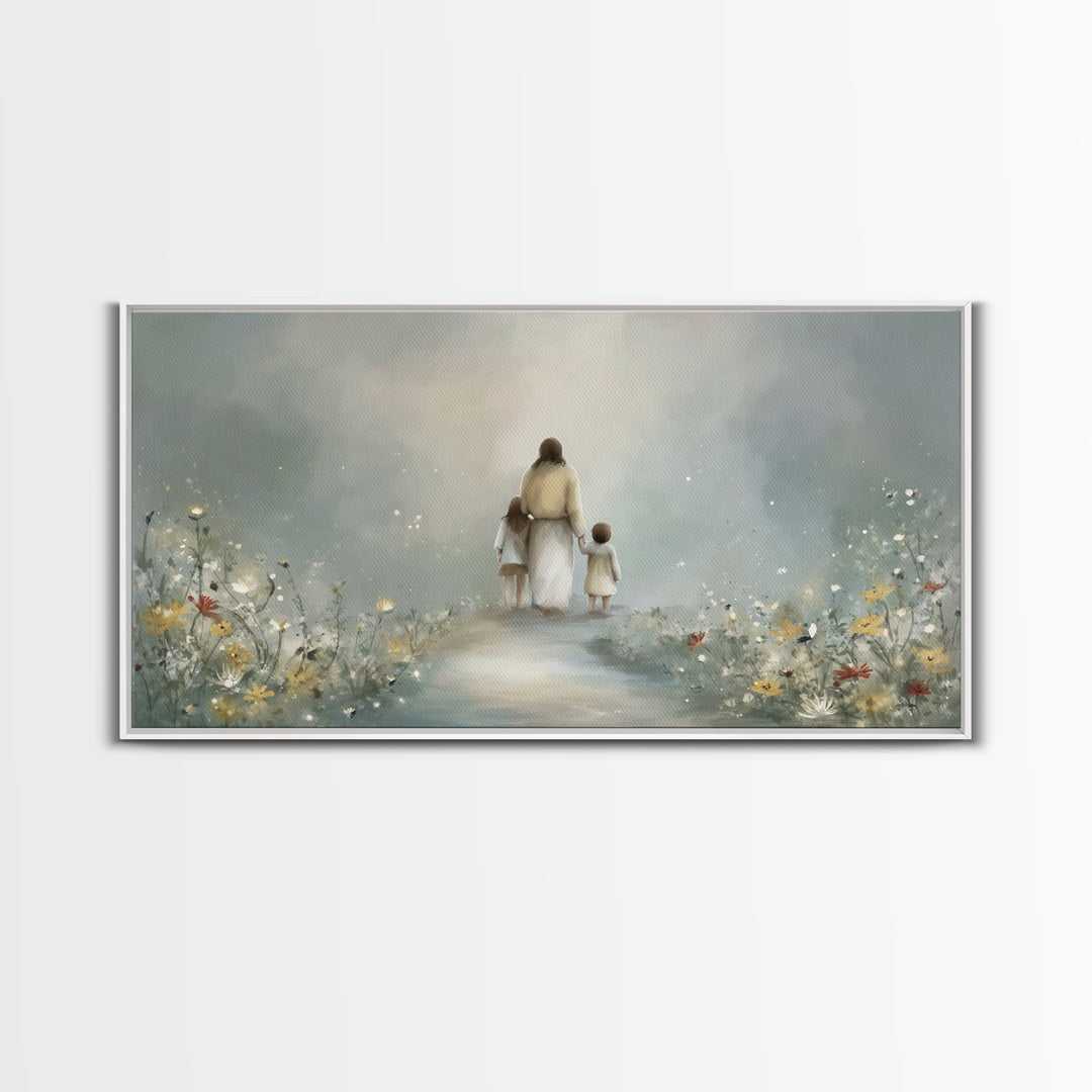 Heaven’s Meadow Path | Framed Canvas Print | Jesus Painting | Christian Art Canvas | Christian Wall Art | Modern Christian Art | Christian