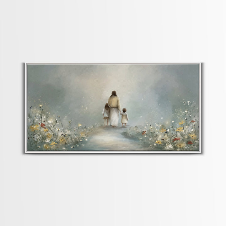 Heaven’s Meadow Path | Framed Canvas Print | Jesus Painting | Christian Art Canvas | Christian Wall Art | Modern Christian Art | Christian