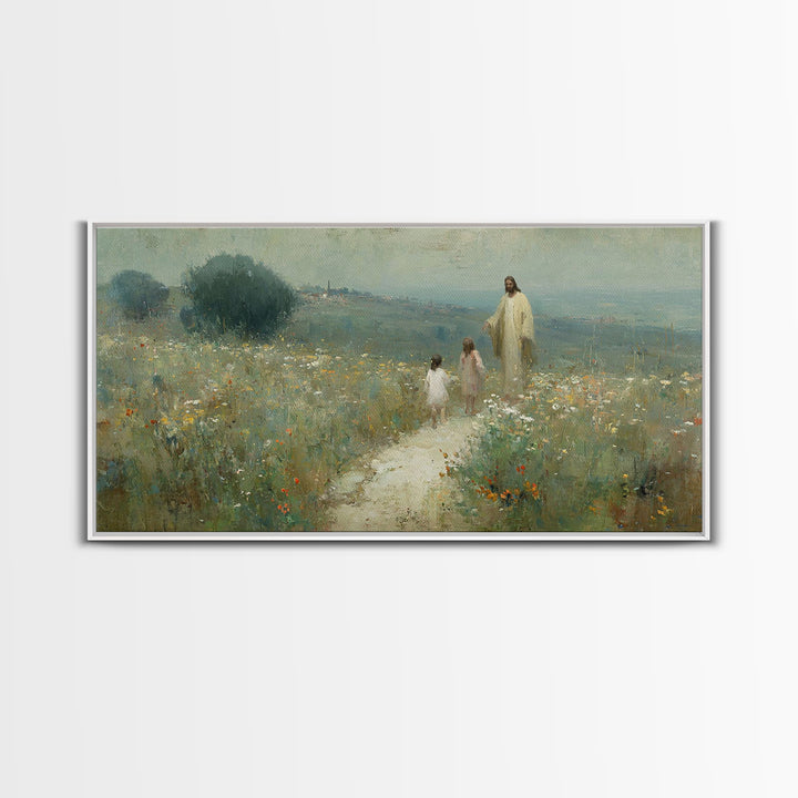 Hillside Promise Walk | Framed Canvas Print | Christian Art Canvas | Christian Wall Art | Jesus Painting | Christian Art Print | Christian