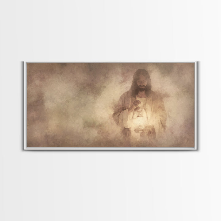 Lamp Of Mercy – Framed Canvas Print – Christian Wall Art – Jesus Painting – Christian Art Canvas – Christian Decor – Minimalist Christian A