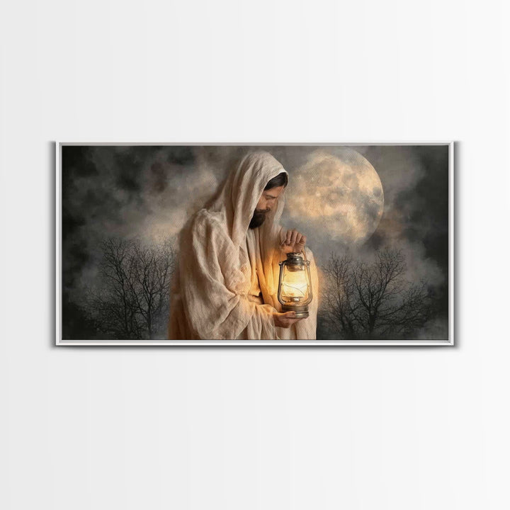 Night Of Peace, Framed Canvas Print, Christian Wall Art, Jesus Painting, Christian Art Canvas, Christian Decor, Moody Christian Art