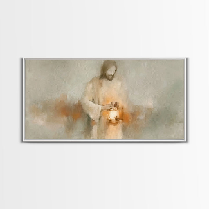 Soft Lantern Light – Framed Canvas Print – Christian Art Canvas – Christian Wall Art – Jesus Painting – Christian Decor – Subtle Christian