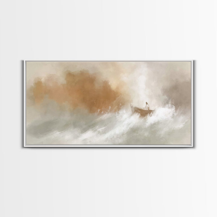 Calm In The Storm – Framed Canvas Print – Christian Art Print – Jesus Painting – Christian Wall Art – Moody Christmas Art – Christian Chris