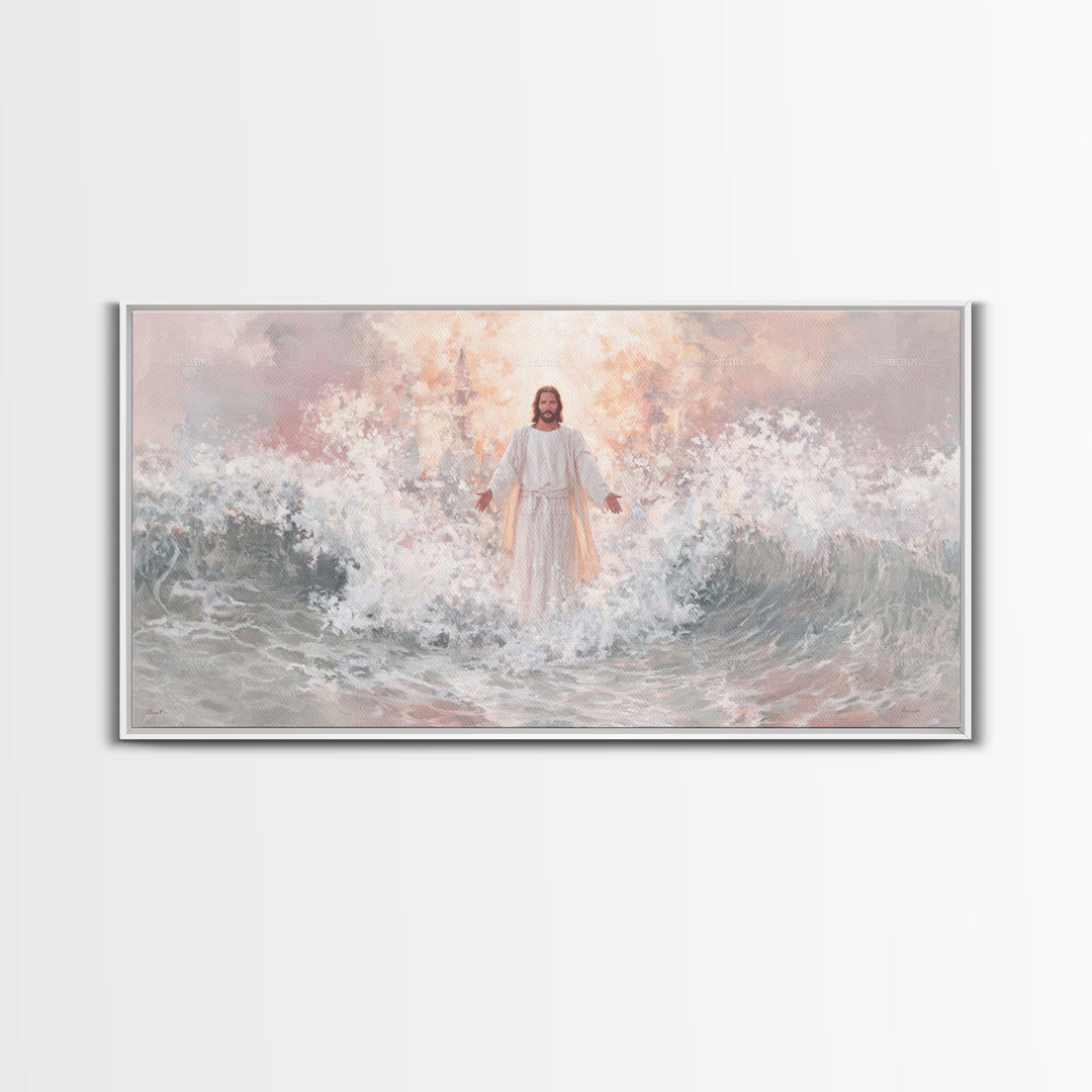 Stormlight Redeemer – Framed Canvas Print – Christian Wall Art – Jesus Art Print – Modern Christian Art – Christmas Art – Christian Decor F