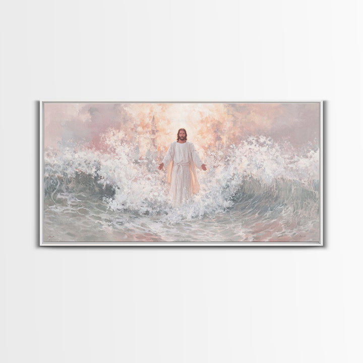 Stormlight Redeemer – Framed Canvas Print – Christian Wall Art – Jesus Art Print – Modern Christian Art – Christmas Art – Christian Decor F