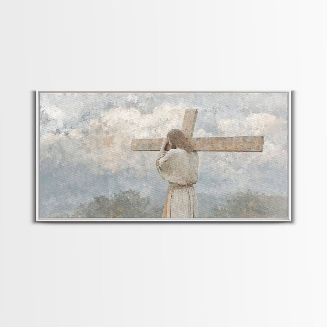 Shadow Of Mercy | Framed Canvas Print | Christian Art Canvas | Jesus Painting | Moody Christian Art | Christian Decorations | Christian Art