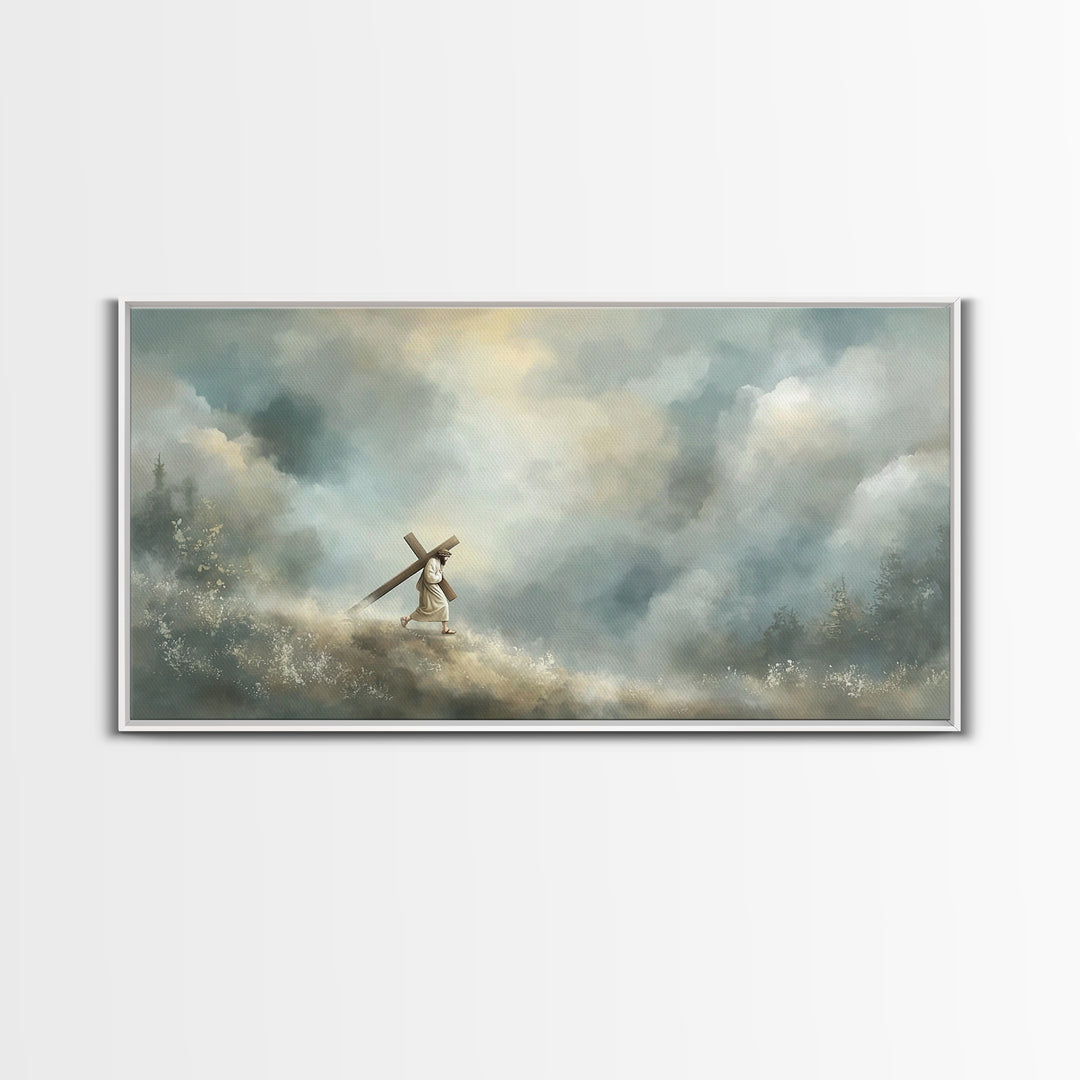 Hill Of Redemption | Framed Canvas Print | Christian Wall Art | Jesus Painting | Christian Art Canvas | Subtle Christian Art | Christian Gi