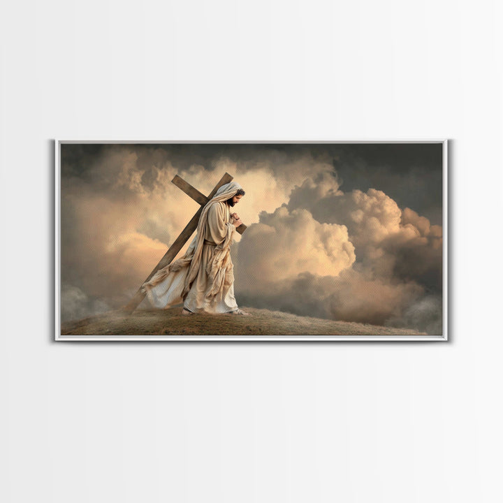 Hilltop Grace, Framed Canvas Print, Jesus Painting, Christian Christmas Art, Christian Art Print, Subtle Christian Art