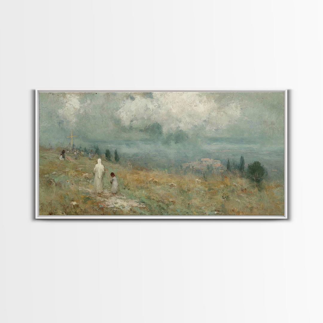 Fields Of Hope – Framed Canvas Print – Christian Christmas Art – Jesus Art Print – Christian Wall Art – Vintage Christian Art
