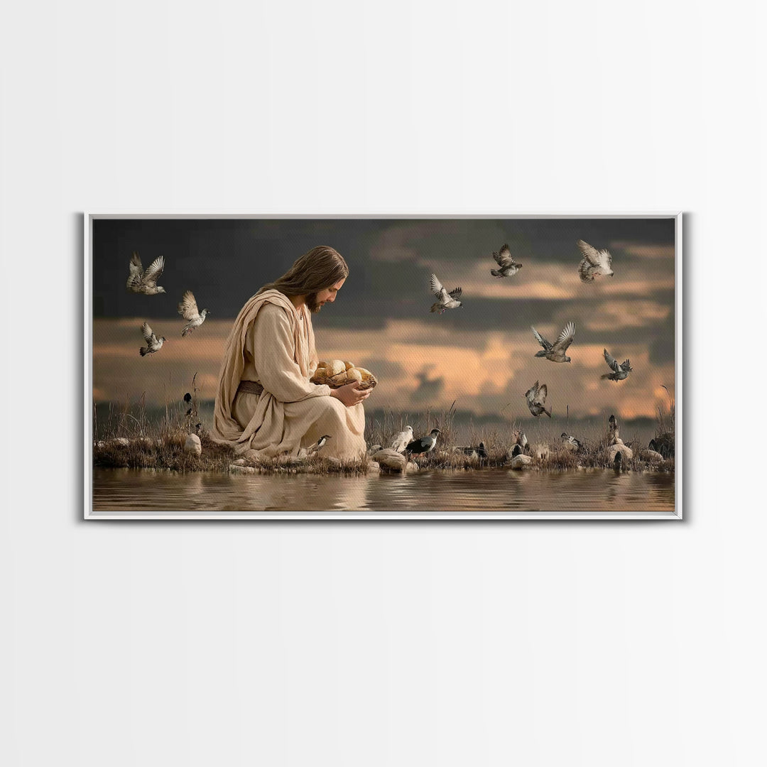Evening Provision – Framed Canvas Print – Jesus Painting – Christian Christmas Art – Moody Christian Art – Christian Art Work