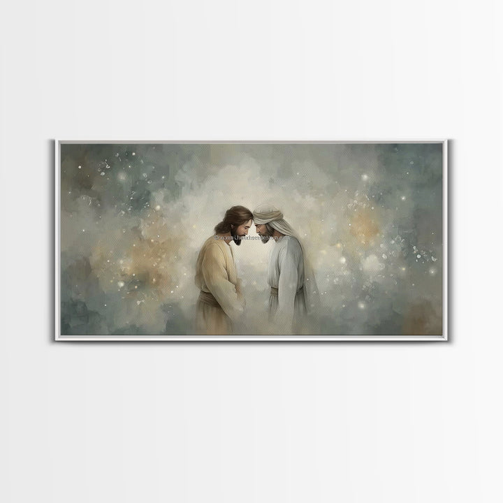 Holy Encounter – Framed Canvas Print – Jesus Painting – Christian Wall Art – Christian Art Canvas – Christmas Art