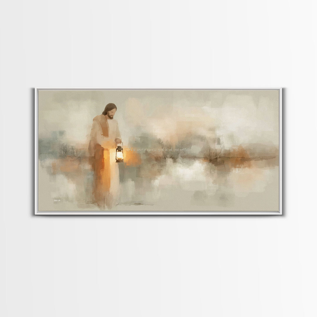 Gentle Lantern Light – Framed Canvas Print – Christian Wall Art – Christian Art Canvas – Jesus Painting – Christian Christmas Art