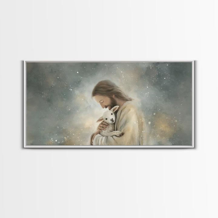 Tender Shepherd Love, Framed Canvas Print, Jesus Painting, Christian Wall Art, Christian Art Canvas, Christmas Art