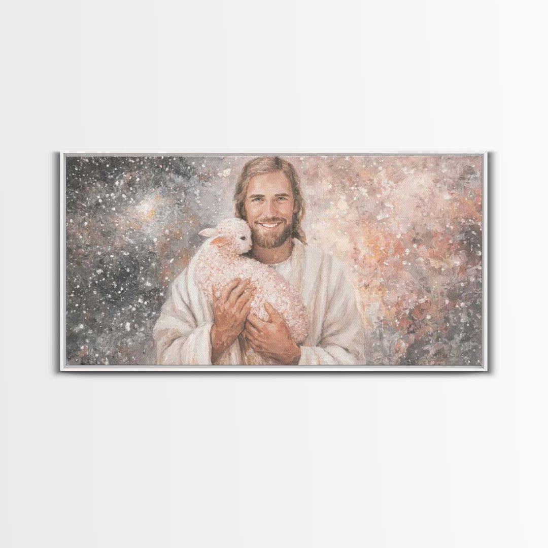 Beloved Shepherd Light, Framed Canvas Print, Christian Wall Art, Jesus Painting, Christian Art Canvas, Christian Christmas