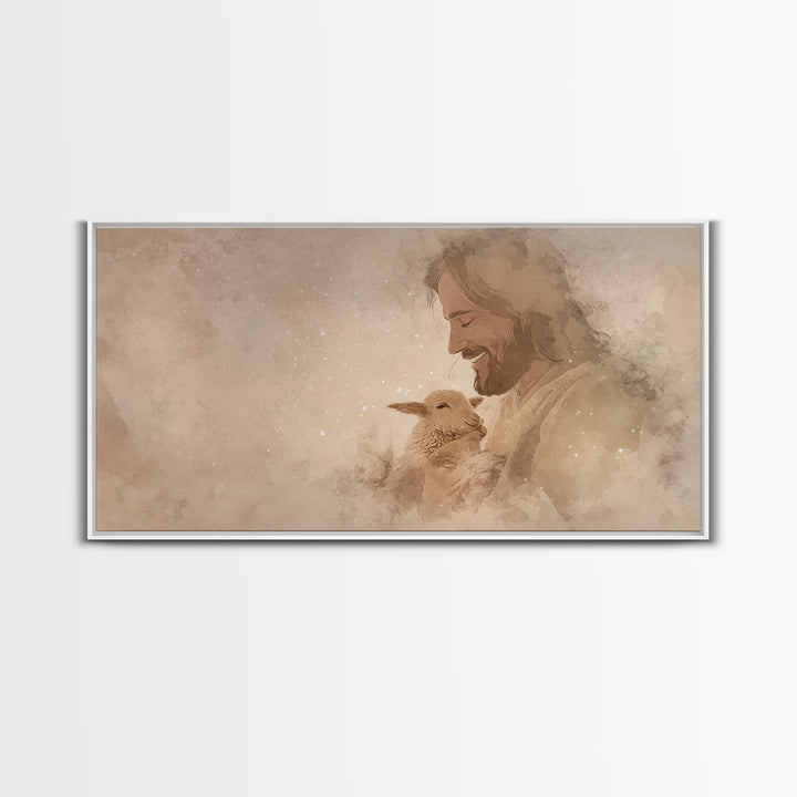 Joyful Shepherd Grace | Framed Canvas Print | Jesus Painting | Christian Art Canvas | Christian Wall Art | Christmas Art