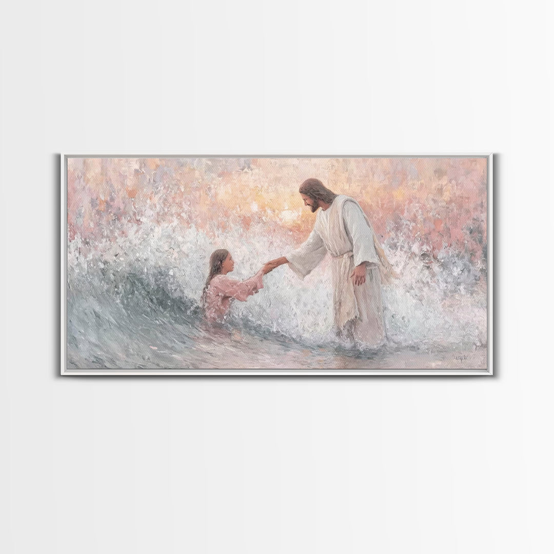 Waves Of Grace – Framed Canvas Print – Jesus Painting – Christian Wall Art – Christian Art Canvas – Large Christian Art – Christian Gift