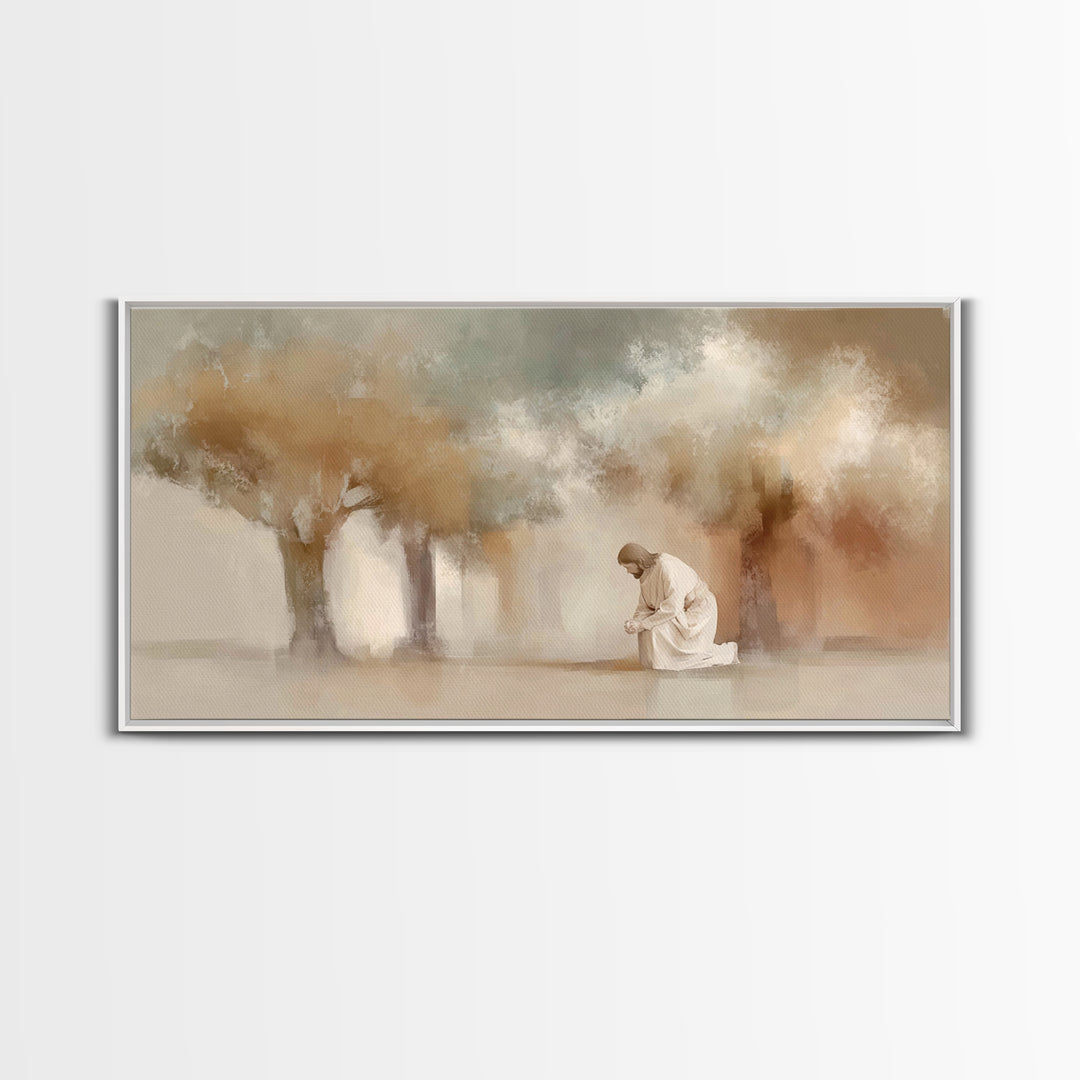 Moonlit Devotion – Framed Canvas Print – Christian Art Print – Jesus Painting – Christian Wall Art – Vintage Christian Art – Christian Deco