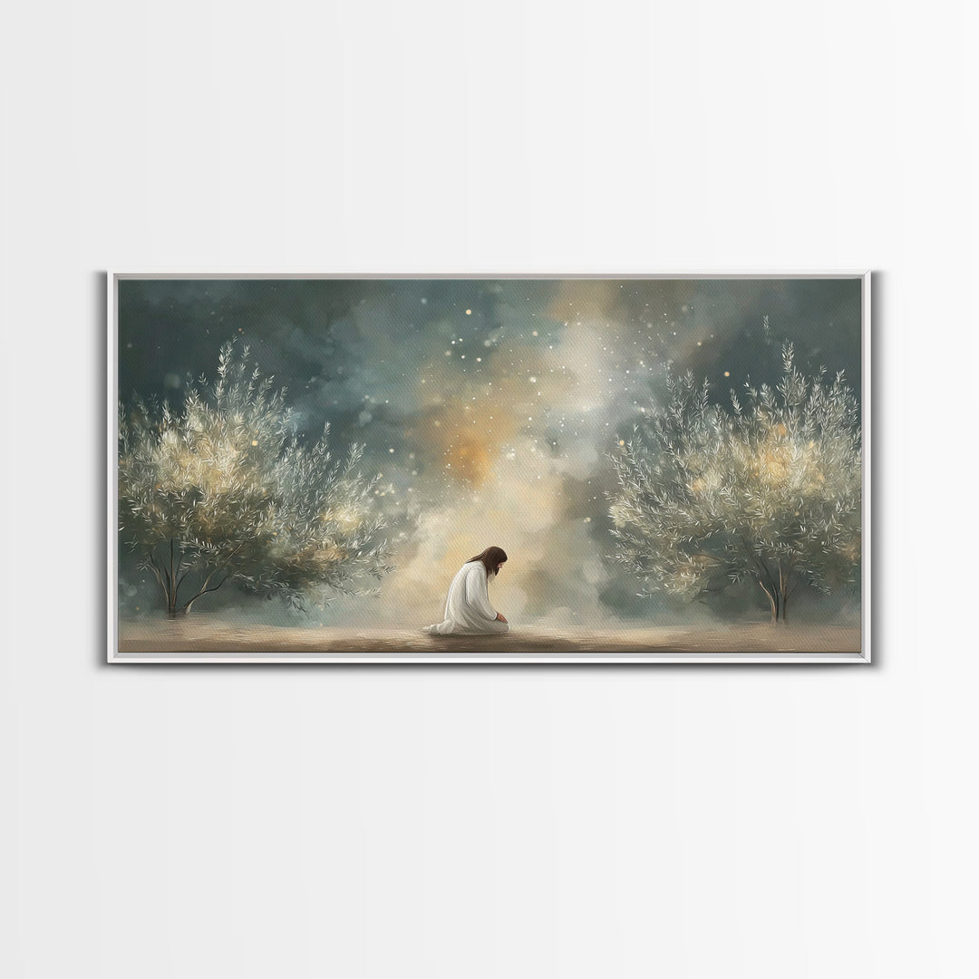 Olive Grove Peace – Framed Canvas Print – Christian Wall Art – Christian Art Print – Jesus Painting – Moody Christian Art – Christian Chris