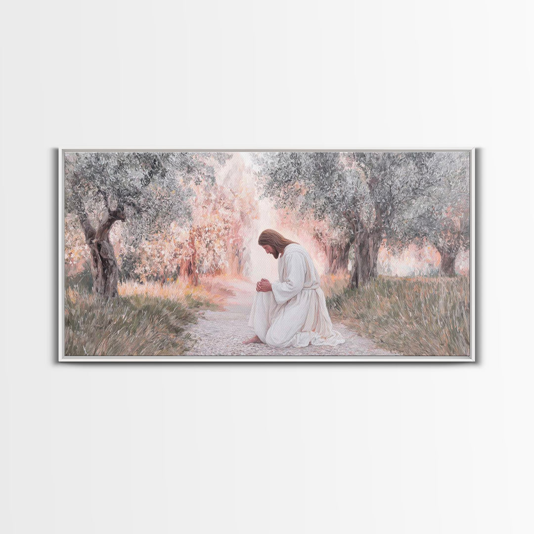 Olive Grove Light | Framed Canvas Print | Christian Art Canvas | Modern Christian Art | Jesus Painting | Christian Wall Art | Christian Gif