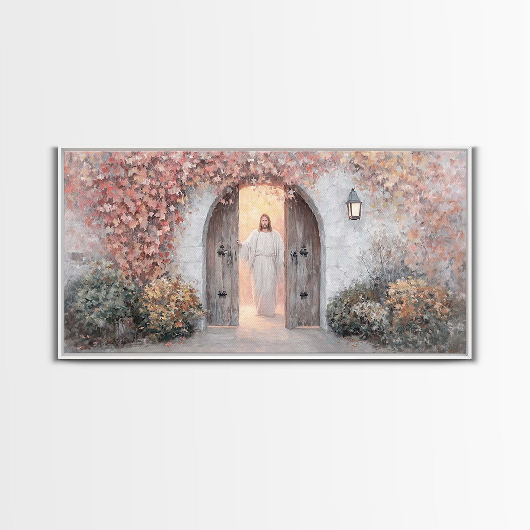 Autumn Gate Light | Framed Canvas Print | Christian Wall Art | Jesus Painting | Christian Art Canvas | Christian Christmas Art | Christian