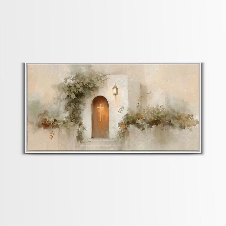 Cross At The Door | Framed Canvas Print | Christian Wall Art | Christian Christmas Art | Christian Art Canvas | Christian Decor | Modern Ch