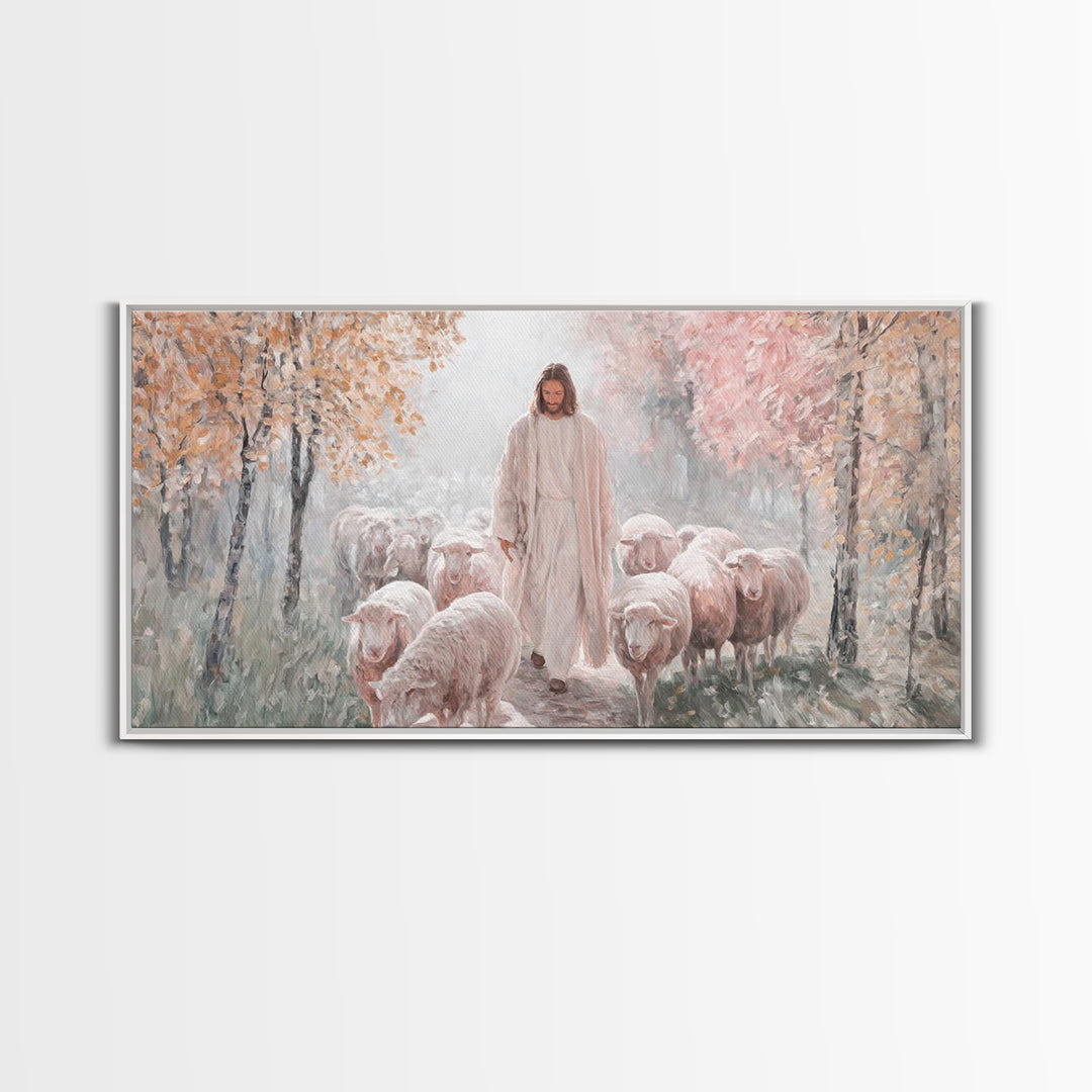 Autumn Mercy Walk, Framed Canvas Print, Christian Wall Art, Jesus Painting, Christian Art Canvas, Modern Christian Art, Christian Christmas
