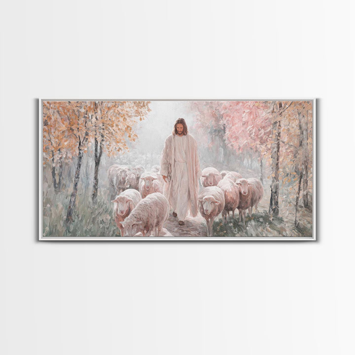 Autumn Mercy Walk, Framed Canvas Print, Christian Wall Art, Jesus Painting, Christian Art Canvas, Modern Christian Art, Christian Christmas