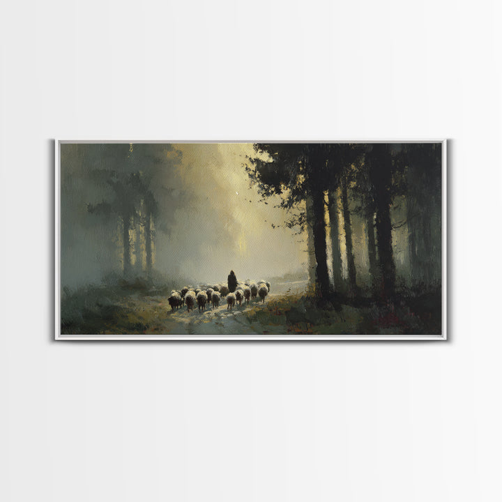Sacred Pasture Haze, Framed Canvas Print, Christian Art Canvas, Jesus Painting, Modern Christian Art, Christian Wall Art, Christian Christm