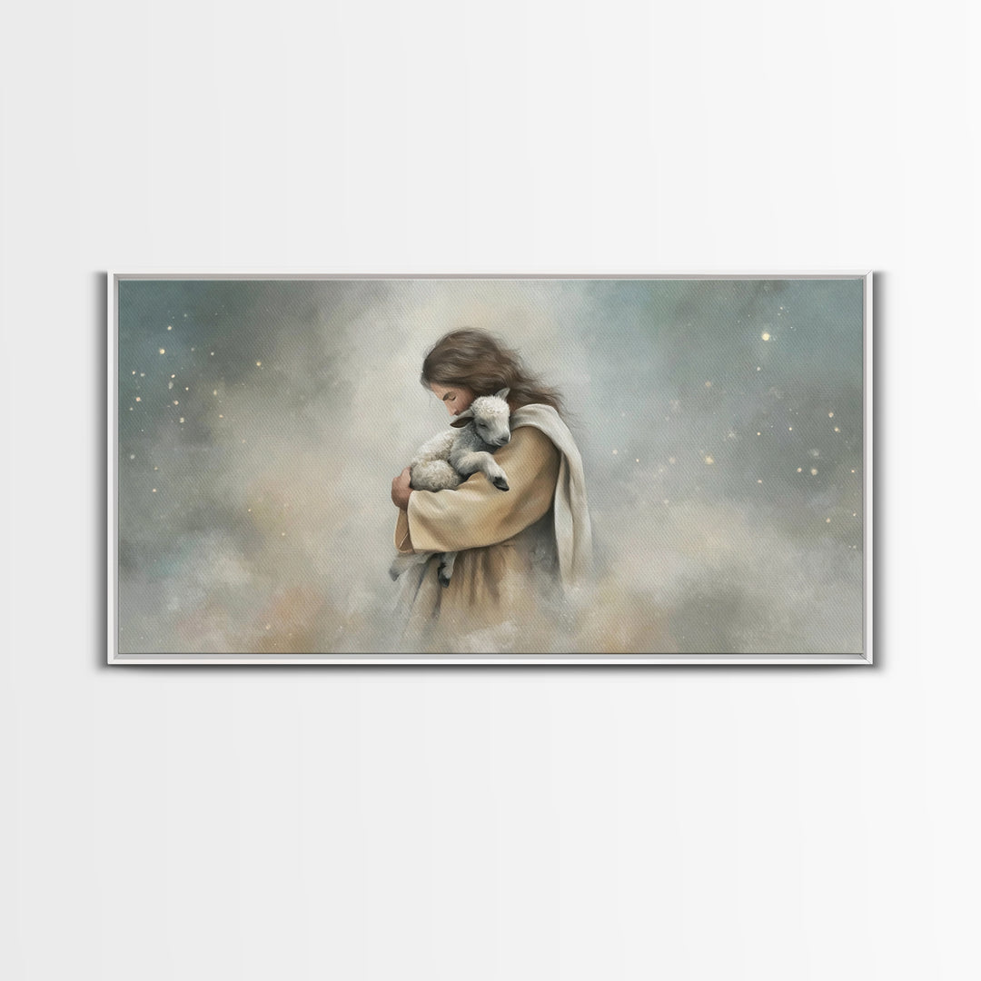 Heaven’s Gentle Hold, Framed Canvas Print, Christian Wall Art, Jesus Painting, Modern Christian Art, Christian Art Canvas, Christian Christ