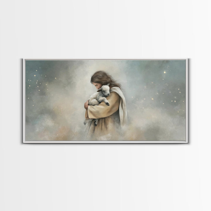 Heaven’s Gentle Hold, Framed Canvas Print, Christian Wall Art, Jesus Painting, Modern Christian Art, Christian Art Canvas, Christian Christ