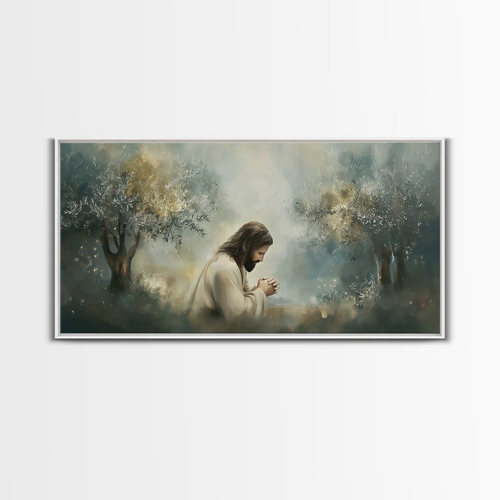 Olive Grove Prayer, Framed Canvas Print, Christian Art Canvas, Christian Wall Art, Jesus Painting, Subtle Christian Art, Christian Christma