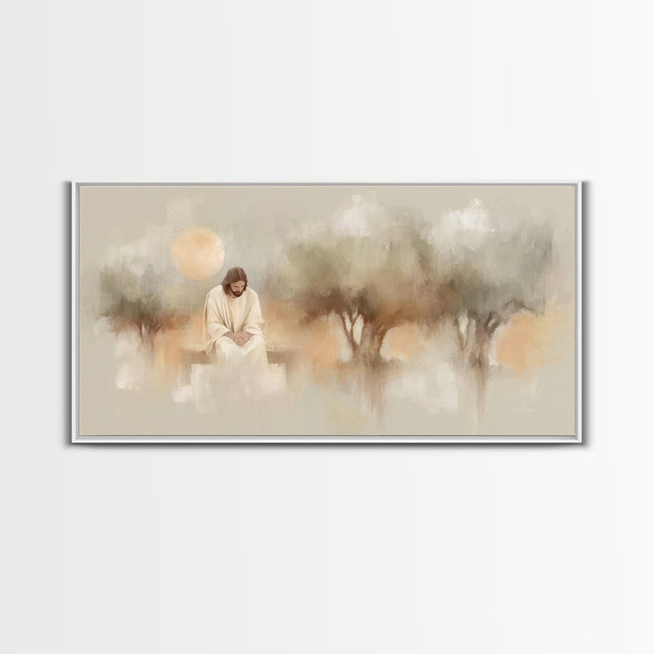 Stillness Of Devotion – Framed Canvas Print – Christian Wall Art – Modern Christian Art – Jesus Painting – Christian Art Canvas – Christmas