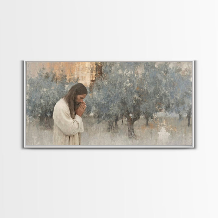 Gethsemane Reflection | Framed Canvas Print | Christian Art Canvas | Jesus Painting | Christian Wall Art | Moody Christian Art | Christmas